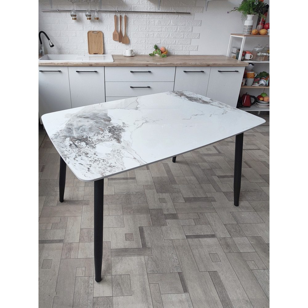 Стол керамогранит кухонный 130x80x75 см мрамор ножки металл черный + клей 8B 2 кор Baizheng
